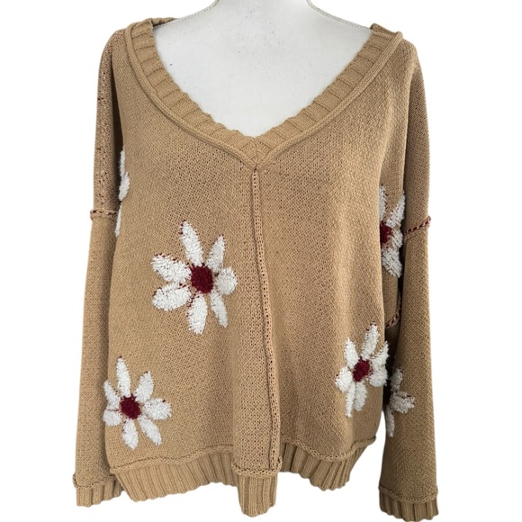 POL floral V neck wide sleeve sweater size Latge - Picture 2 of 7